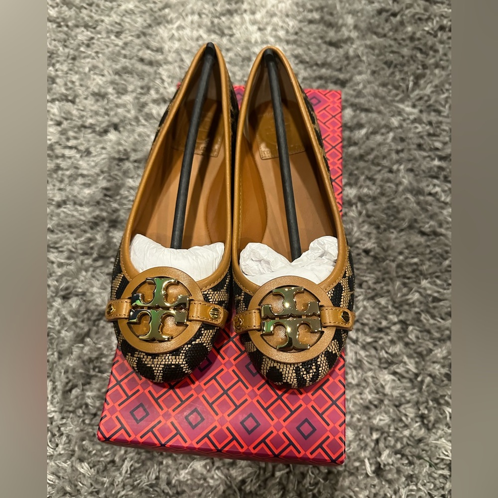 Tory Burch Aaden Ballet Flat- Leopard/ Raffia Size 5